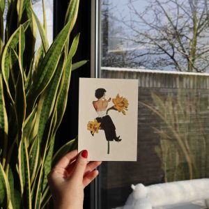 Kaart: Zwarte rok en gele bloemen